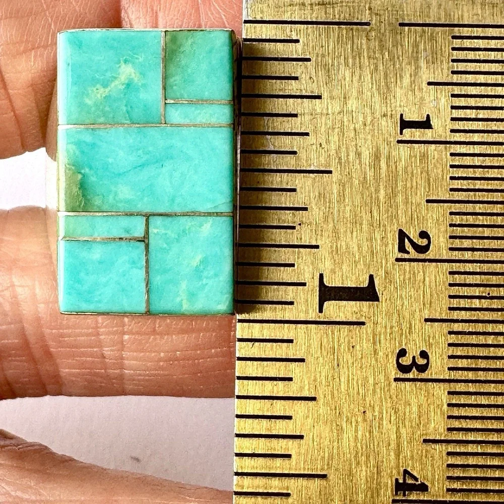 Navajo Turquoise Mens‎ Ring Sz 11 Signed WG Sterling Inlay Rect Native American